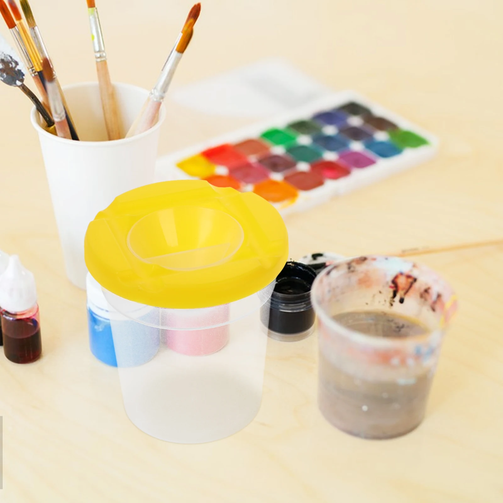 

6Pcs Clear Plastic Paint Cups with Lids Leakproof Spill-Proof for Watercolors Gouache Craft Drawing Washable Pen Holders