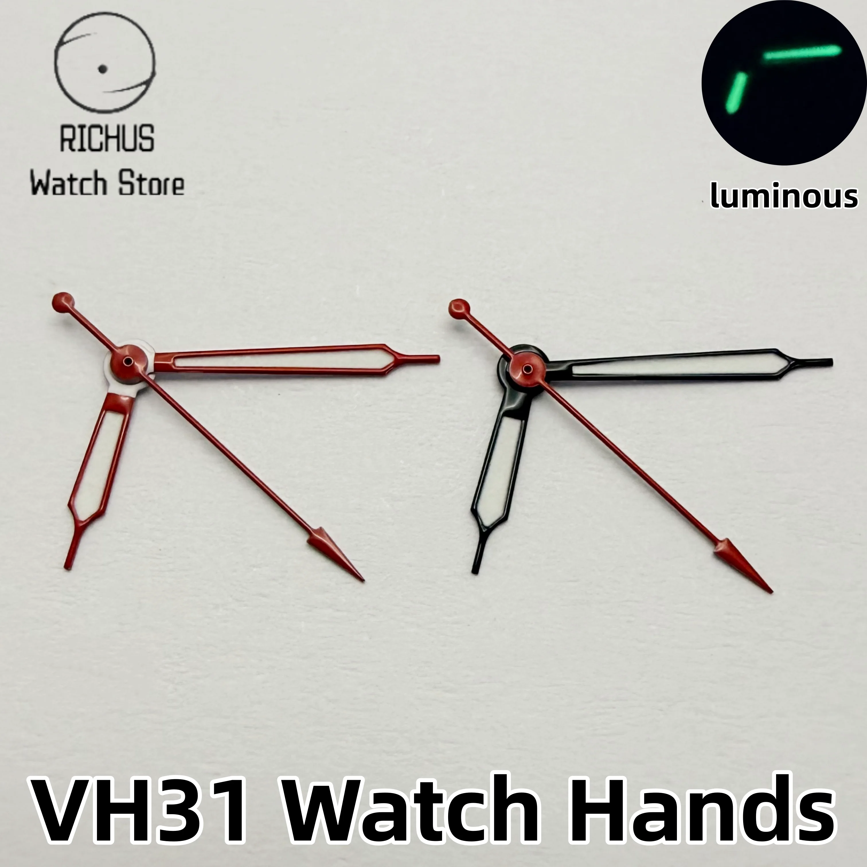 VH31 Watch Hands Silver Black White Red Luminous Hands Fit VH31 Sweeping Quartz Movement Watch Repair Replacement Parts