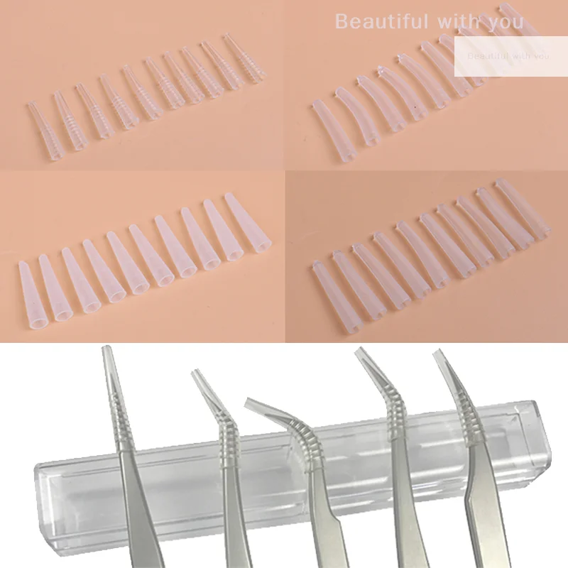 10Pcs Grafting Eyelashes Tips Covers Tweezers Silicone Cases Falling Auxiliary