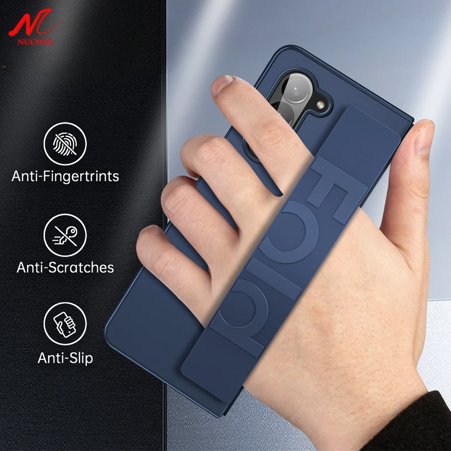 For Samsung Z Fold 5 6 Case Elastic Wrist Strap Ultra Thin Hard PC Stand Holder Cover Cases for Samsung Galaxy Z Fold 3 4 5 6 5G