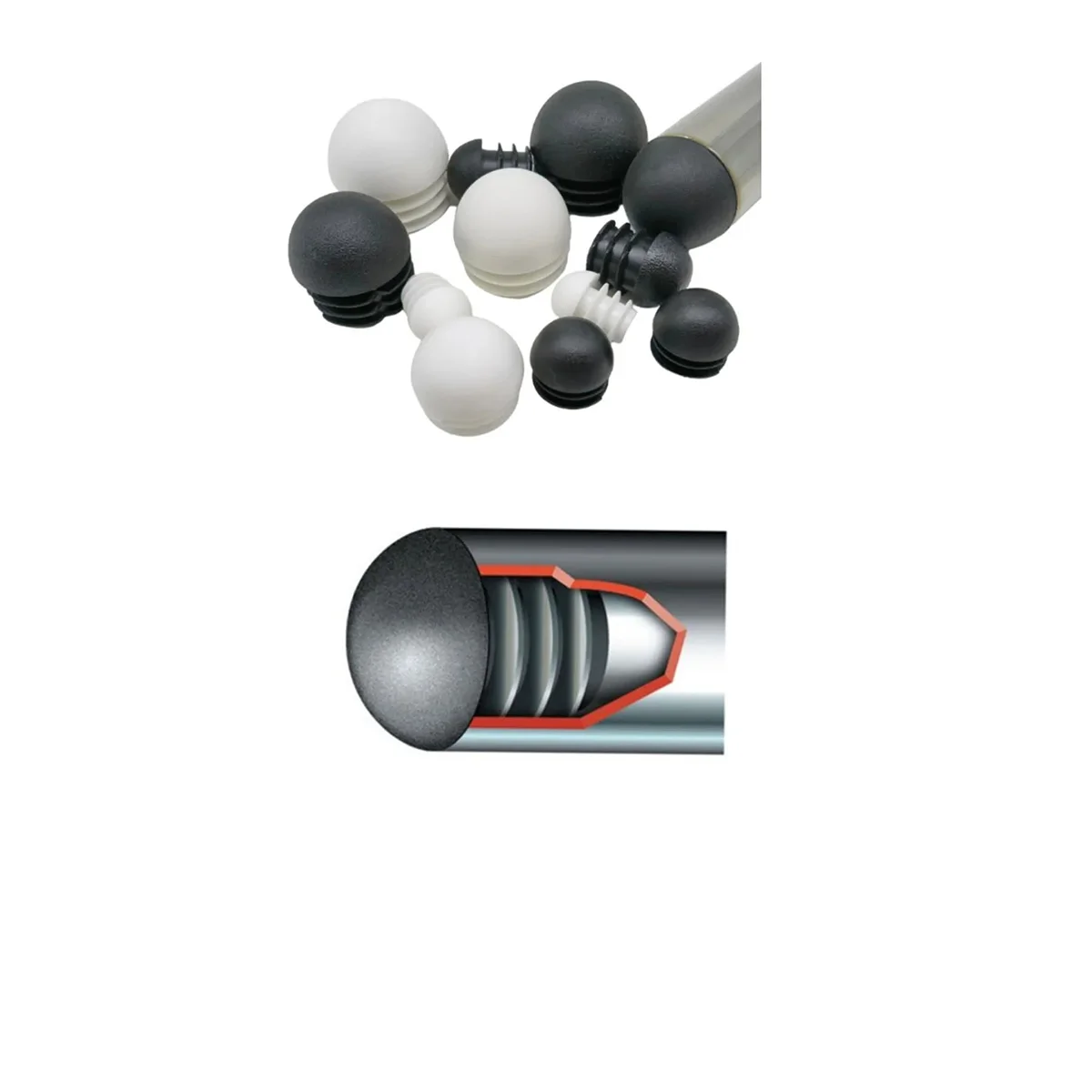 

4/8pcs White Round Head Ball Plugs Bullet Plugs With Threaded Furniture Chair Leg Caps Tube Hole Insert 13-60mm
