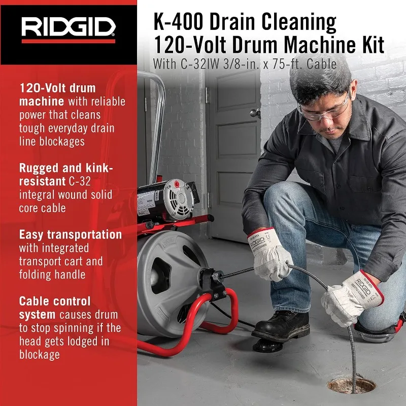 52363 Model K-400 Drain Cleaning 120-Volt Drum Machine Kit with C-32IW 3/8