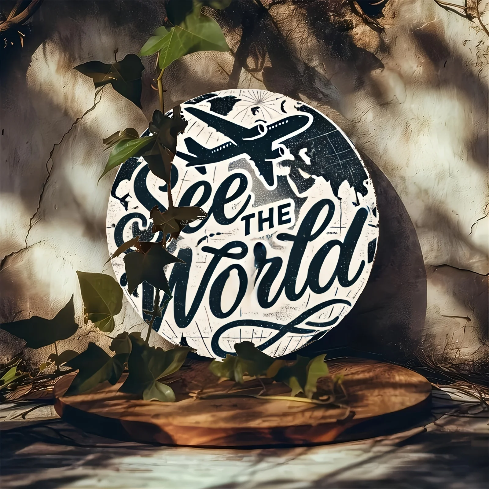 قطعة واحدة من لوحة جدارية كلاسيكية "See the World" ذات طابع دائري من القصدير المعدني - لوحة ديكور حديدية للمنزل والمزرعة والشرفة وغرفة النوم #1