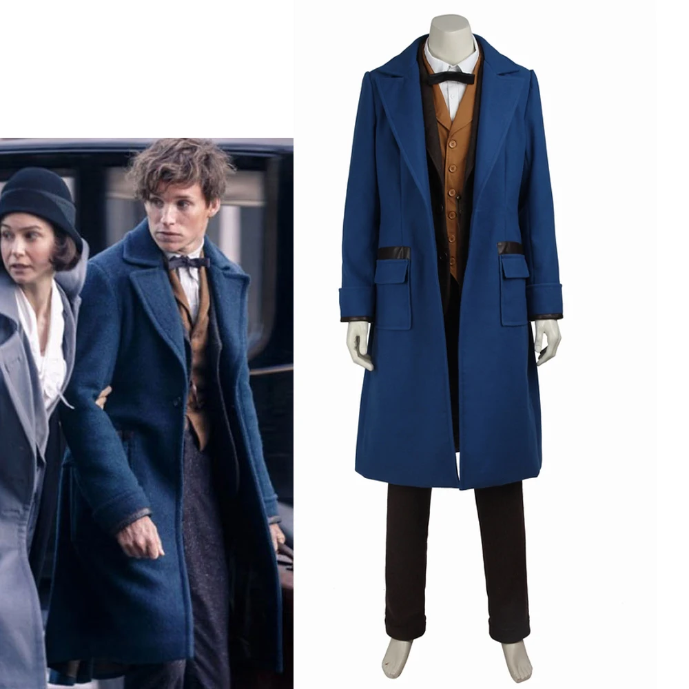 

Fantastic Beasts Halloween and Where to Find Them Cosplay Newt Scamander Costume Men's Trench Vest Top Pants Suit Casual Outfit