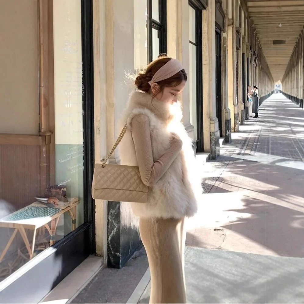 

Y2k Streetwear Jacket Elegant Work Vest Outerwear Autumn Winter Women Faux Fur Coats Jackets Sleeveless Vests Coat Thick Warm