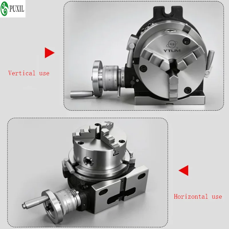 4 Inches Rotary Table Indexing Head with Universal 3-Jaw Chuck for Vertical And Horizontal Metalworking Operations