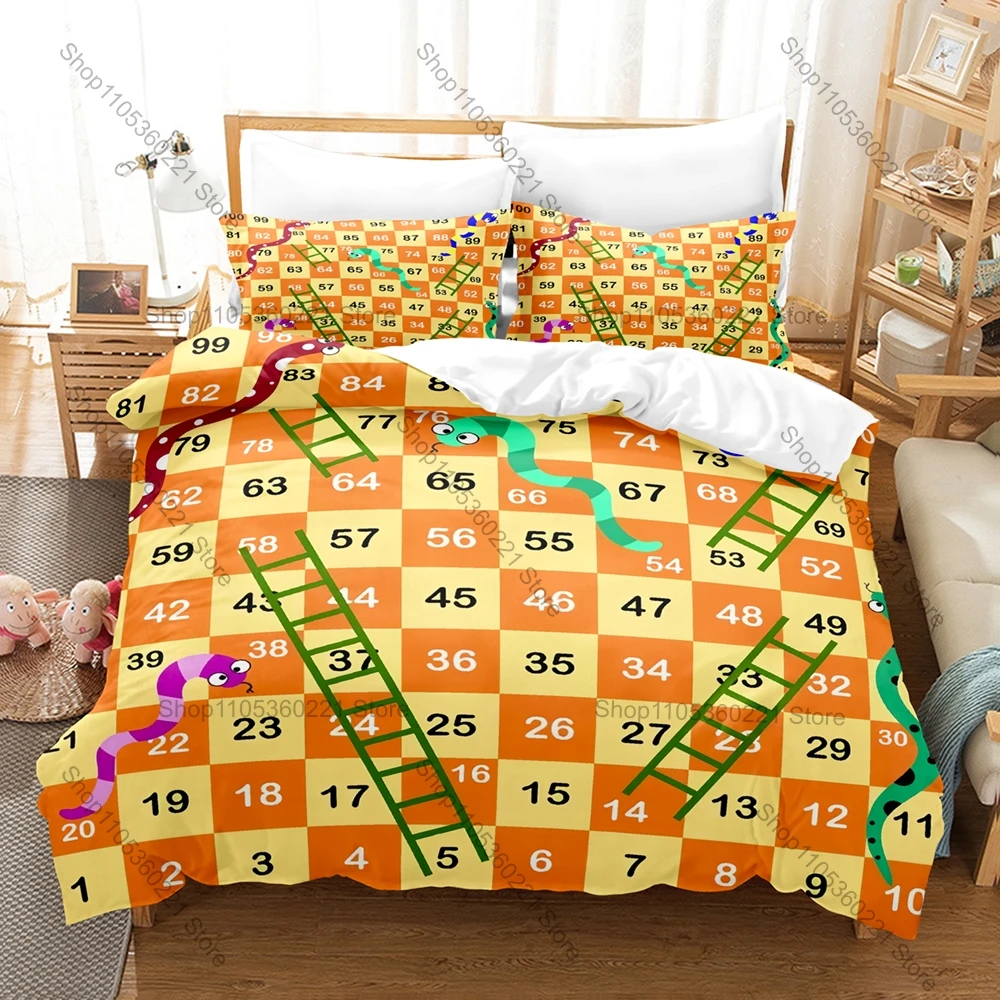 Kawaii Snake game ladder Three Piece Bedding Set Luxury Comforter Set with Queen King Size Cool Two household goods Anime
