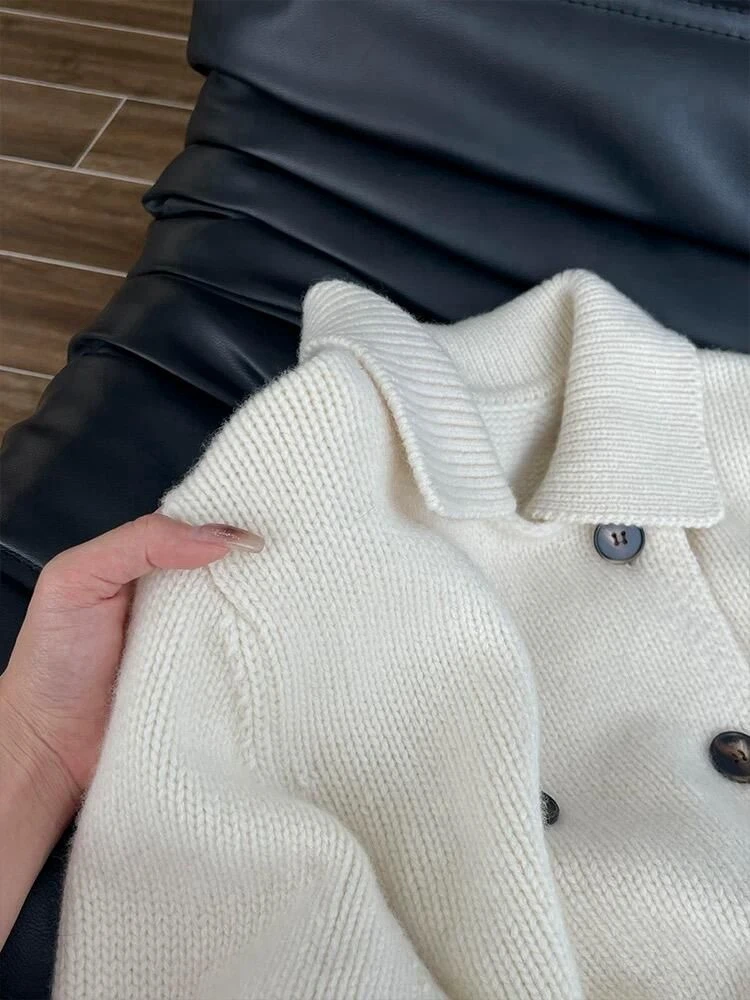 الزي الراقي مع سترة بيضاء مزدوجة الصدر لخريف/شتاء 2025 سترة نسائية جديدة #3