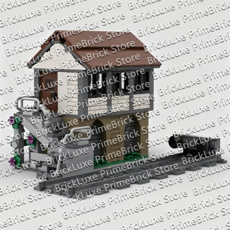QWERT City Street View Model MOC Building Bricks Railroad Crossing Hut Modular Technology Gifts Holiday Assemble Children Toys