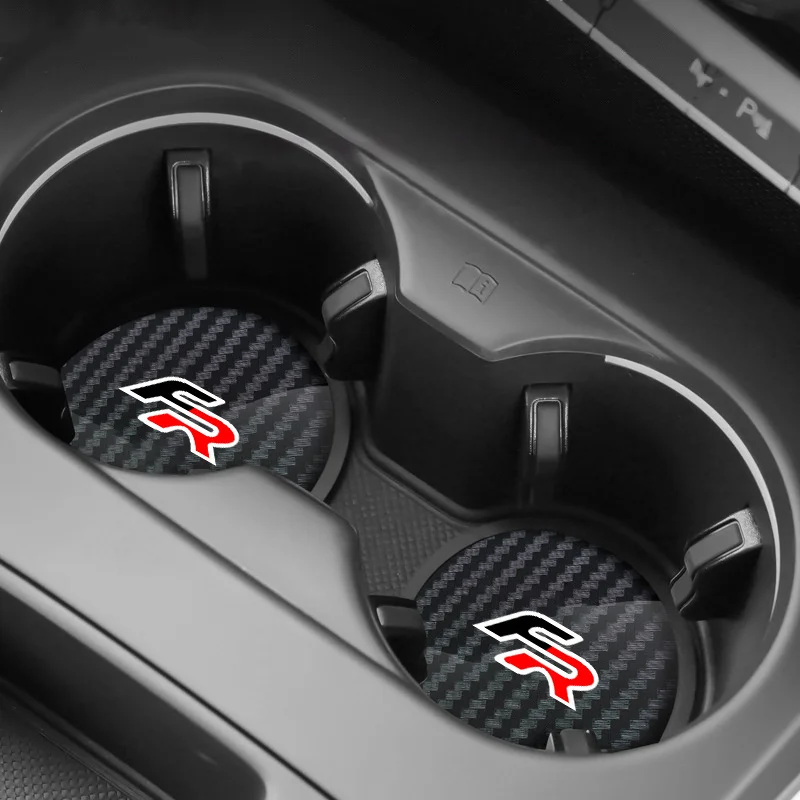 Car Carbon Fiber Textured Coaster PU Leather Water Cup Cushion For Seat FR Leon Ibiza Altea Exe Mk2 Mk3 Decoration Accessories