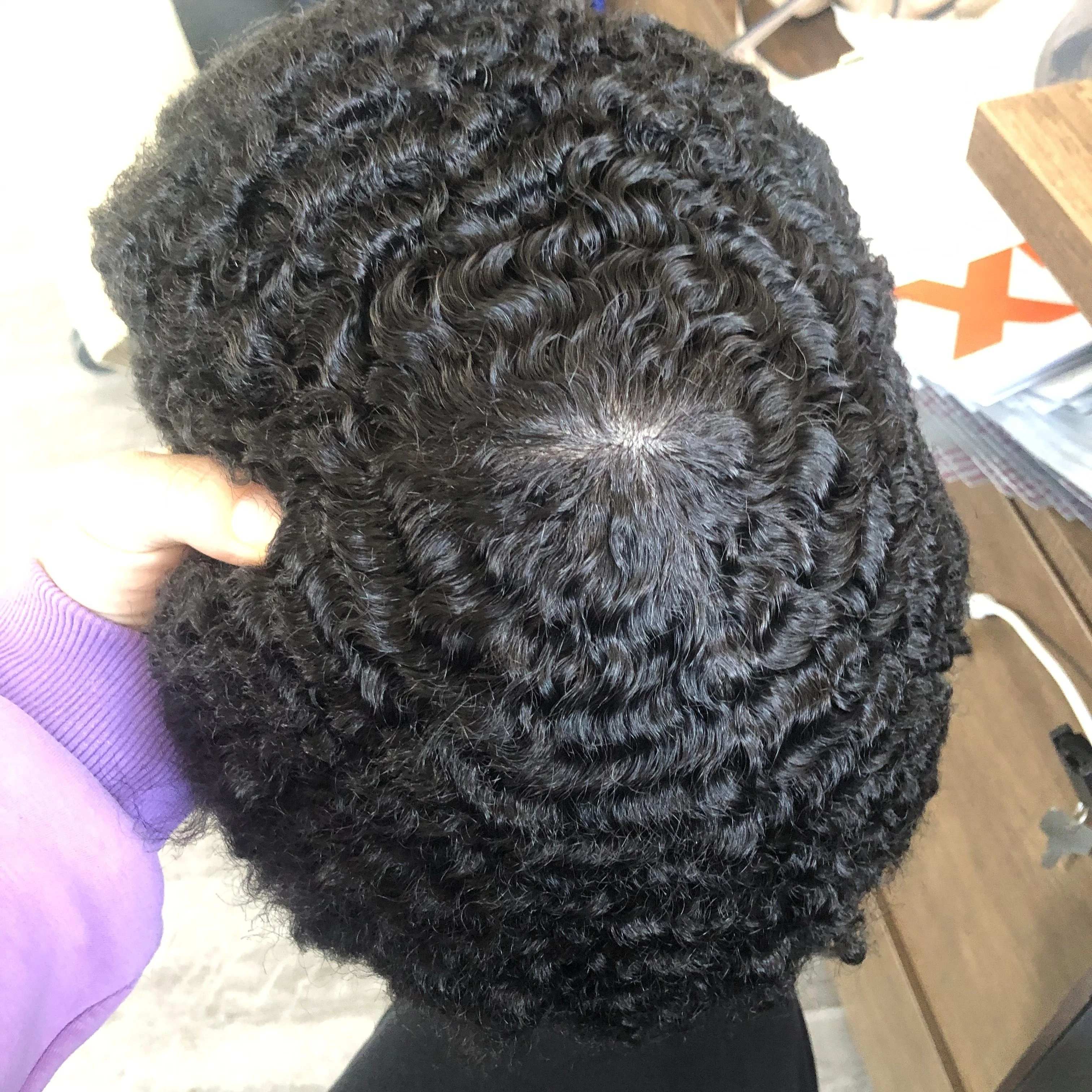 الصلع الأفرو رجل أسود 12 مللي متر موجة عميقة خصلات الشعر المستعار الإنسان غير قابلة للاكتشاف شعري طبيعي قوي أحادية قاعدة الرجال نظام الشعر المستعار #4