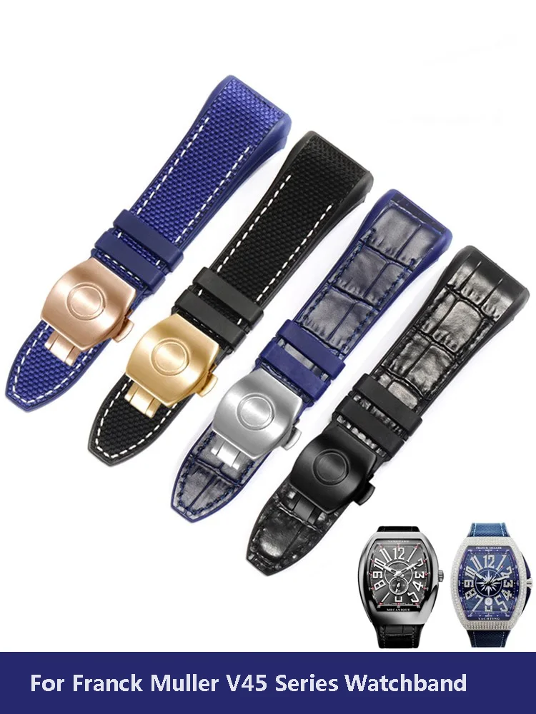 28mm High Quality Nylon Cowhide Silicone Watch Strap Folding Buckle Watchband Suitable for Franck Muller V45 Series Bracelet