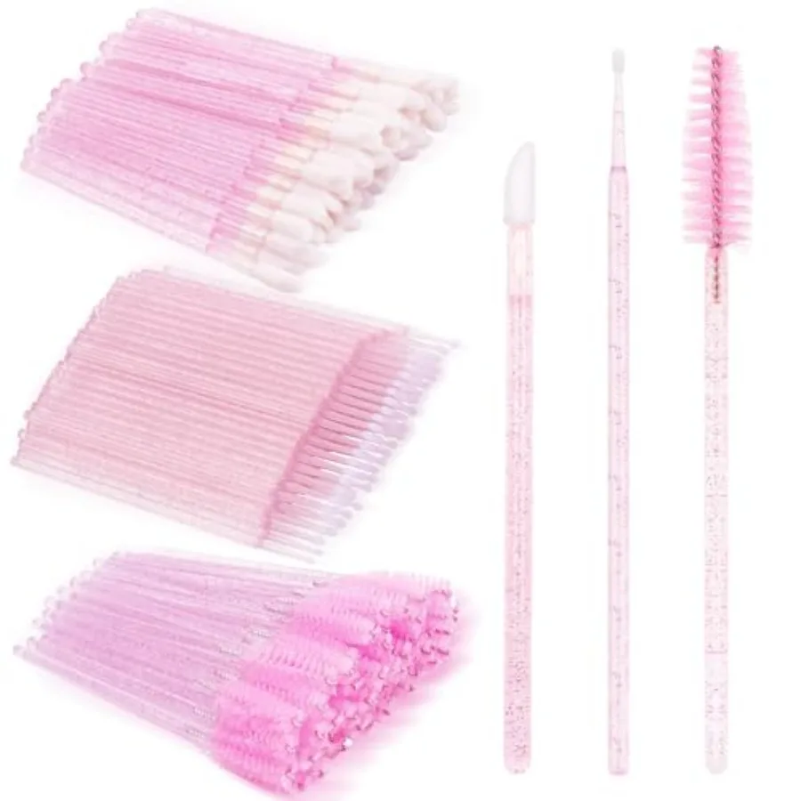 200Pcs Eyelash Extension Kit, Lash Spoolies Extension Supplies Eyebrow Brush Mascara Wands Lip Brushes Applicators Disposable M