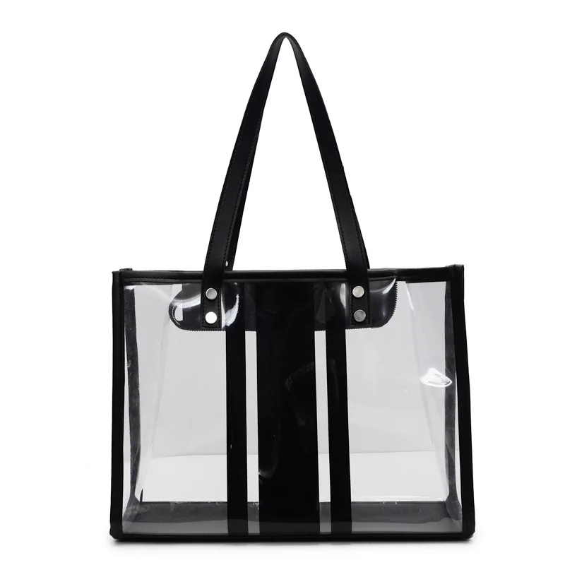 

Transparent PVC tote bag ins Korean version fashion ita tote bag shopping bag waterproof plastic single shoulder beach backpack