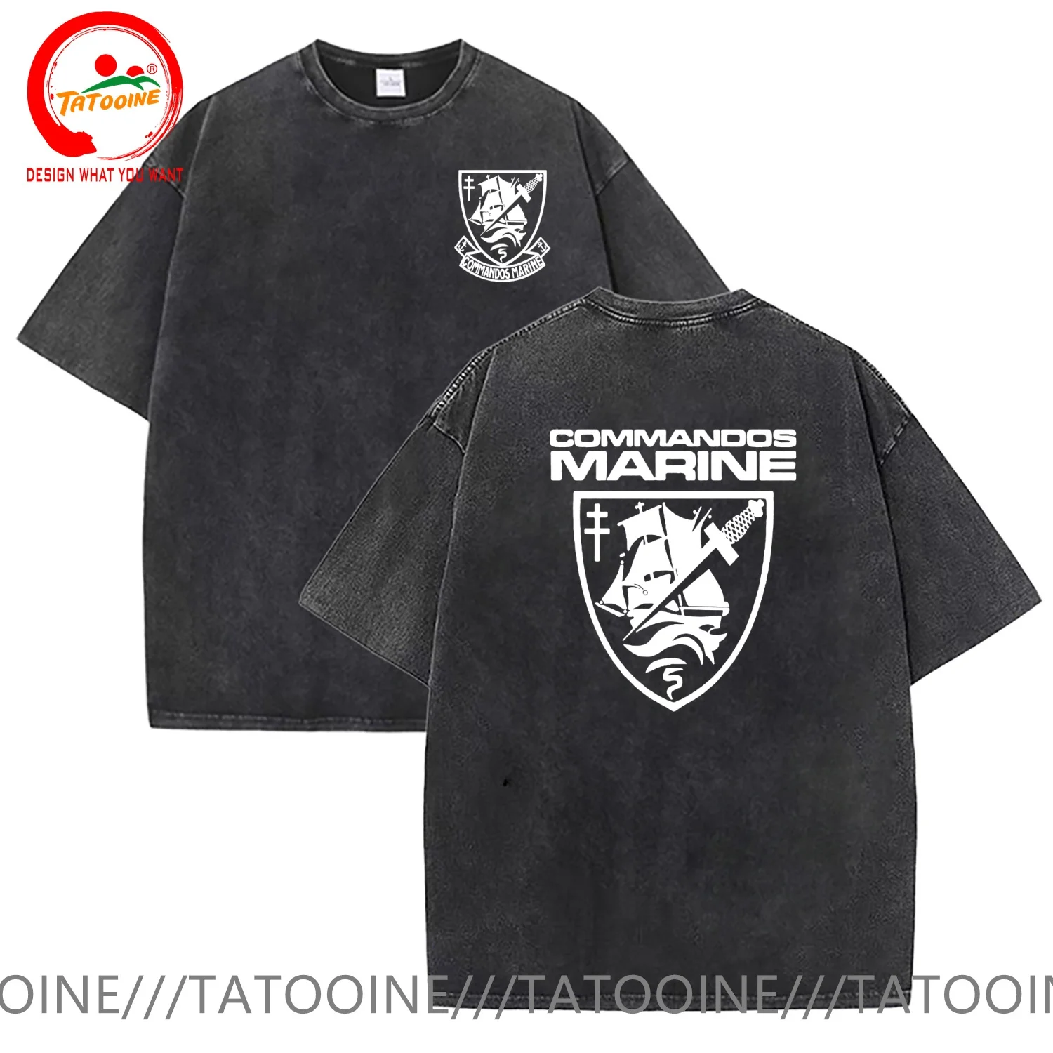 

Vintage Washed Cotton T-Shirt French Navy Special Operation Forces Counter Terrorist Commandos Marine T Shirt for Men Fashion