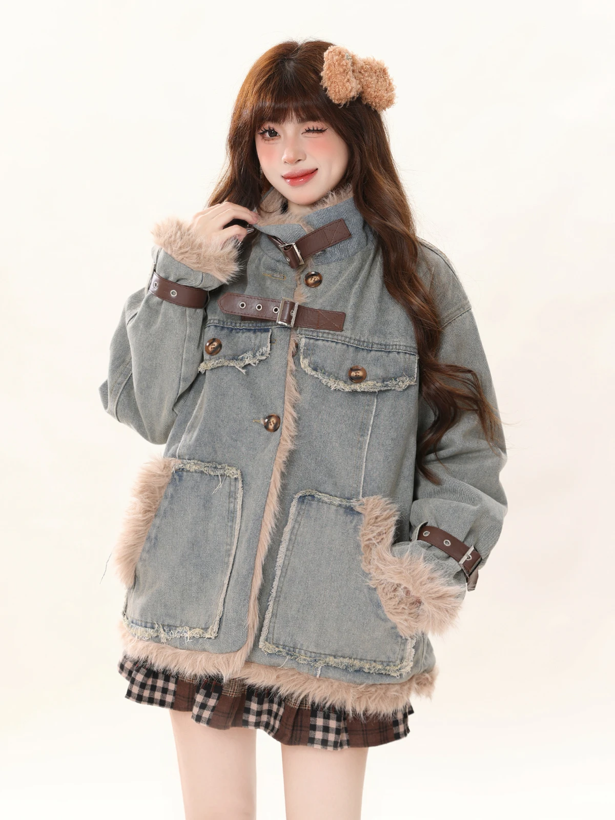 

ENJOG Retro Barn Sle, женская хлопковая куртка свободного дизайна, теплая джинсовая верхняя одежда, зимняя модная длинная све, обычная длина