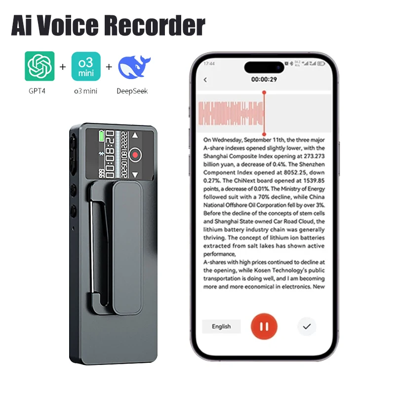 

AI Voice Recorder Transcribe Summarization Translation with ChatGPT Audio Recorder AI Notetaking Device for Lecture Meeting