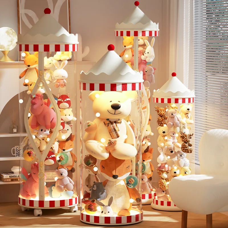 165cm Plush doll storage pail zipper model transparent with large capacity cylinder Toy Organizer Kid Plushies ToyDisplay Bucket