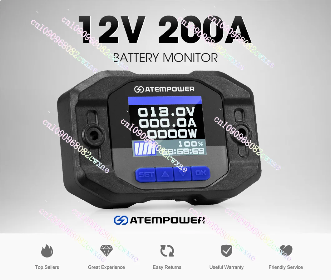 Atem Power 12V 200A Car Battery Measuring Meter Voltage Current Power Real-Time Indicator Monitor