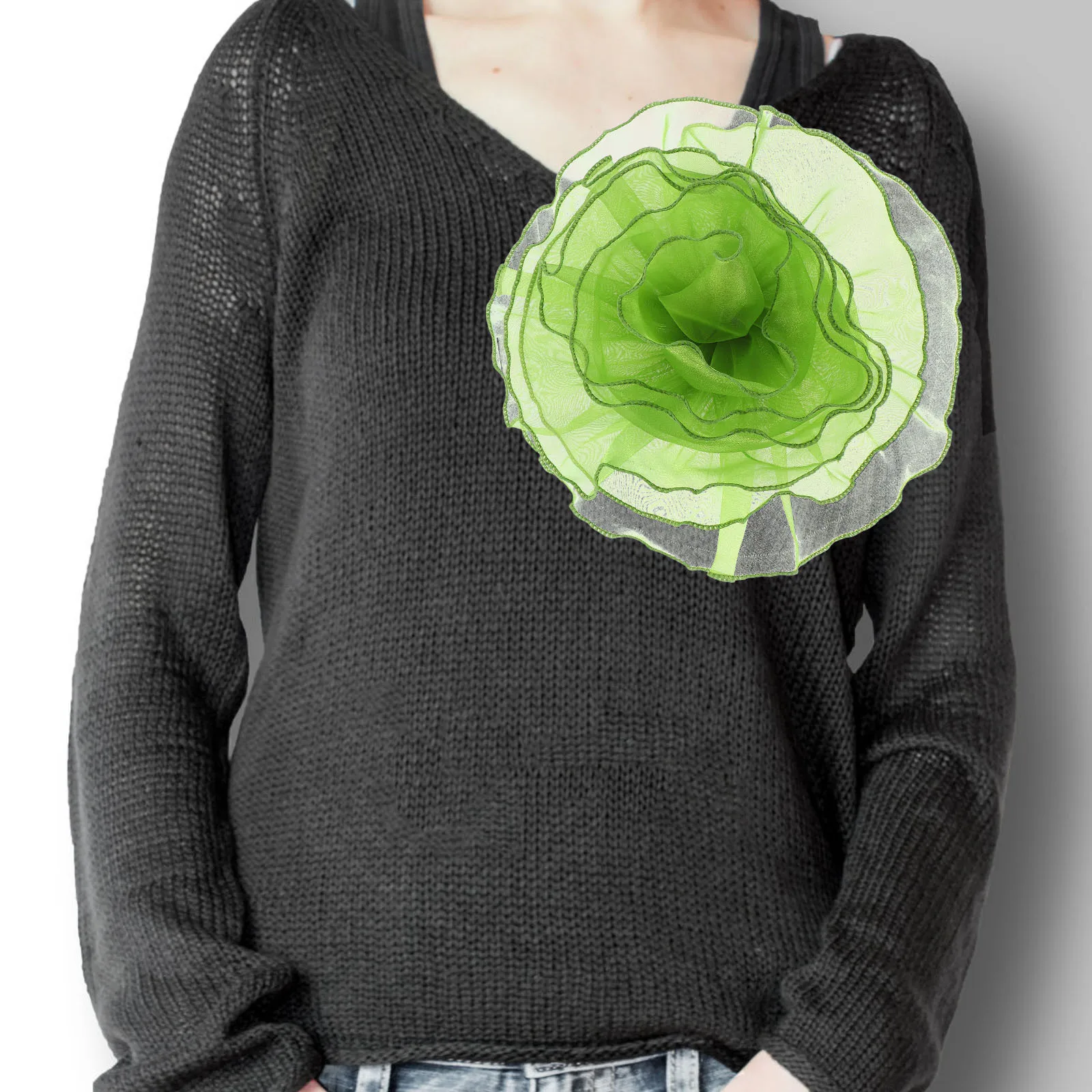 

Extra Large Green Organza Fabric Flower Brooch Pin Big Floral Brooches Lapel Pins Wedding Dance Party Jewelry Flower Brooch