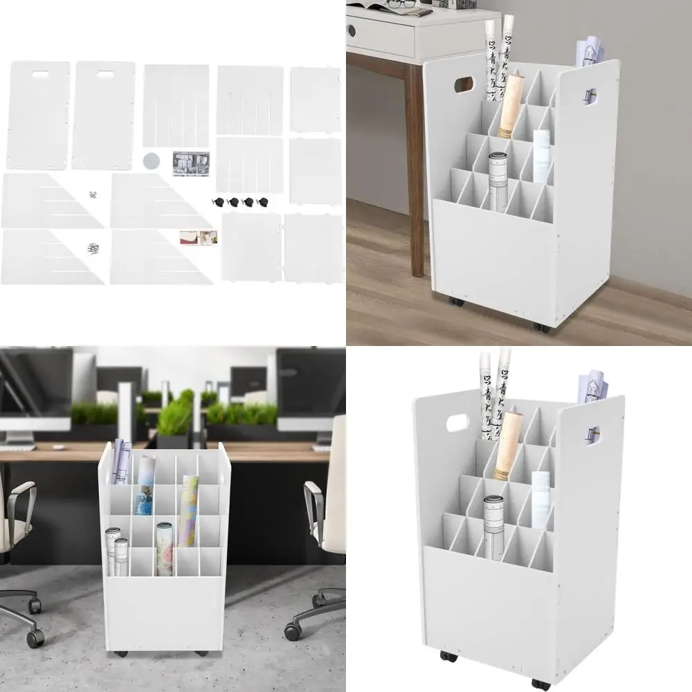 

20-Slot Mobile File Storage Cart for Blueprints, Documents, and Maps - White
