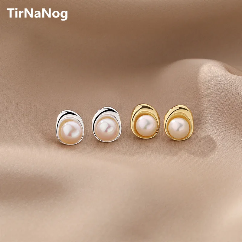 French Irregular Baroque Abnormity Natural Freshwater Pearl Earrings Fashion Simple Retro Metal Button Earrings Women Present