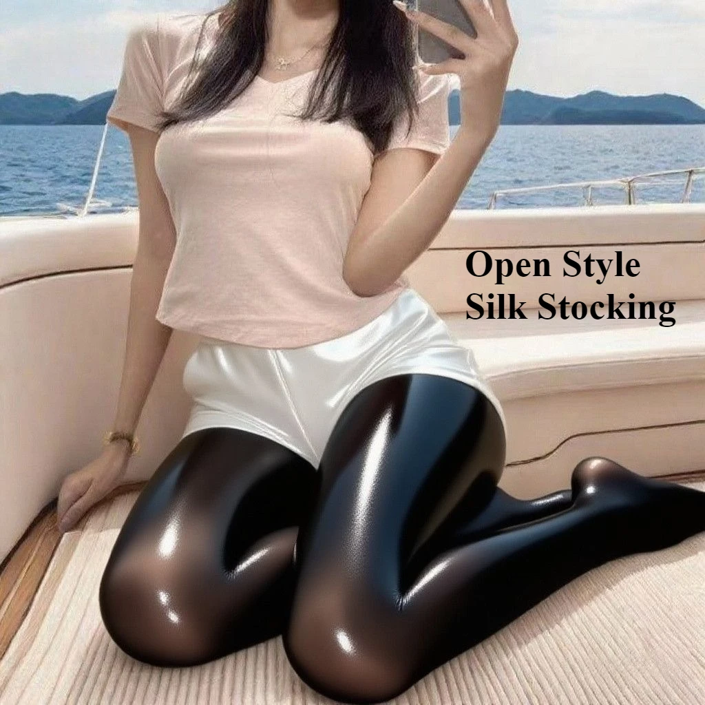 

Smooth Highlight Silk Stockings Sexy Women Horse Oil Stockings Without Crotch Stockings Black Doll Open Style Girl Bodysuitssock