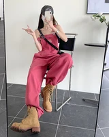 XS-XL jean womens 2022 Summer Preppy Style loose Girls Pink wide leg trousers jumpsuit korean casual denim overalls womens(78891 - Image 5