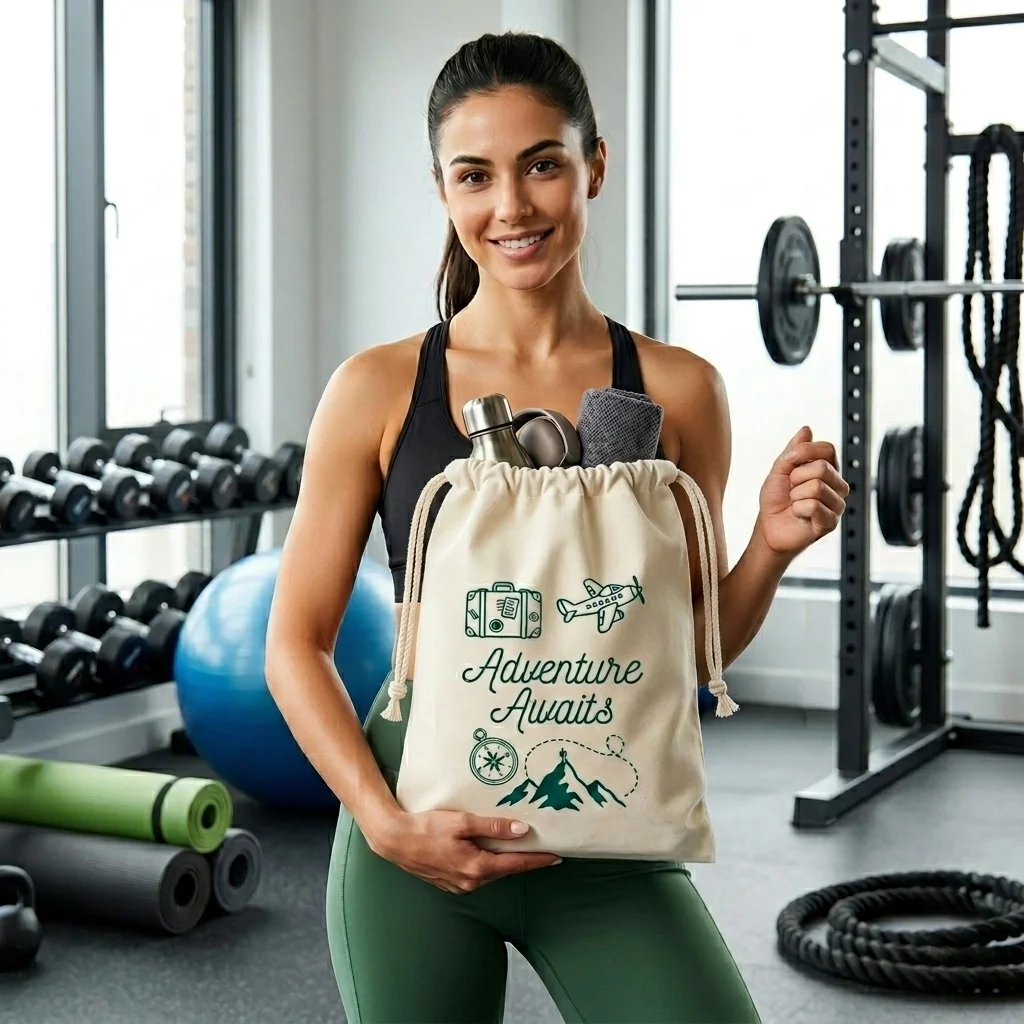 

Холщовая сумка-мешок на шнурке 30x40 см «Приключения ждут» — для спортивной одежды, обуви, путешествий, походов, тренировок