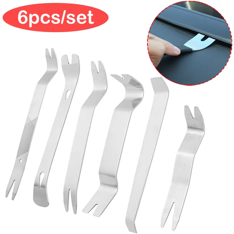 

6Pcs/set Car Door Clip Trim Removal Tool Kit Universal Cars Dashboard Repair Metal Disassembly Tools Auto Repair Accessories