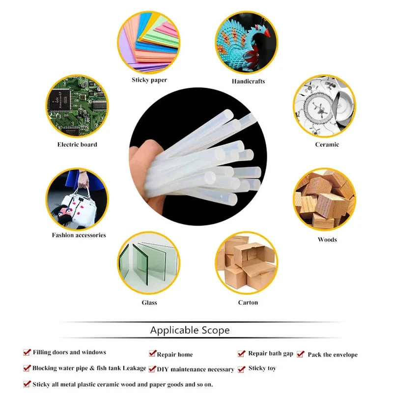 10 шт./компл., 7 мм/11 мм x 200 мм, прозрачный клей-карандаш, инструмент для ручного ремонта, термоплавкие клеевые палочки для пистолета, сделай сам, художественный сплав
