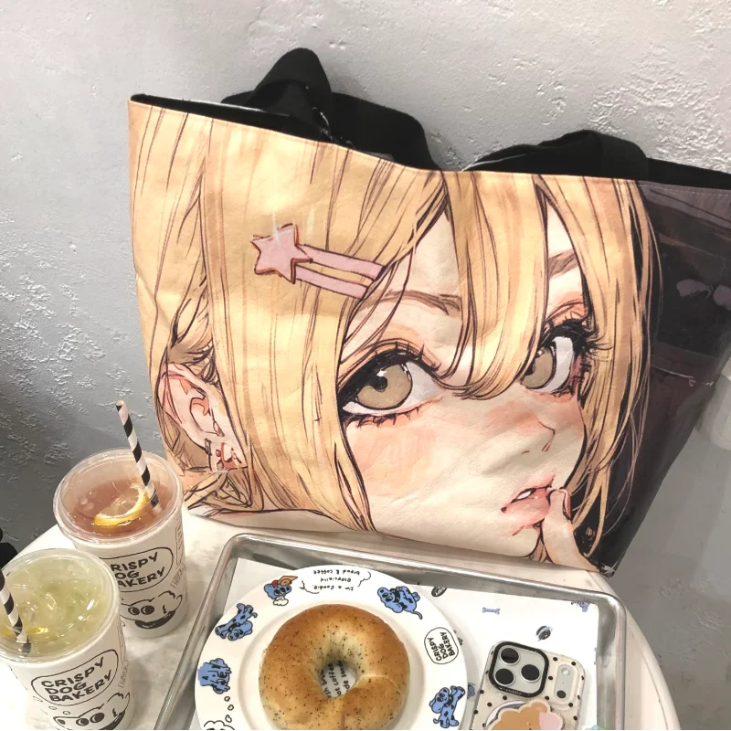 

Double-sided Cartoon Girl Dupont Paper Tote Bag, Y2K Waterproof Large Capacity Shoulder Purse, Casual Commute Handbag For Women