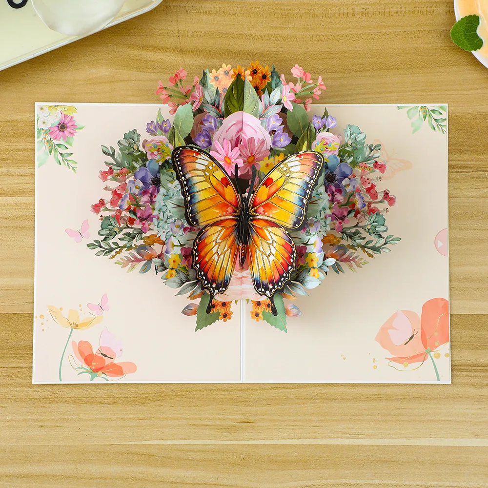 

Ins Style 3D Large Butterfly Flower Folded Greeting Card Handmade Foldable Ornament Holiday Romantic Gift Christmas Wedding Card