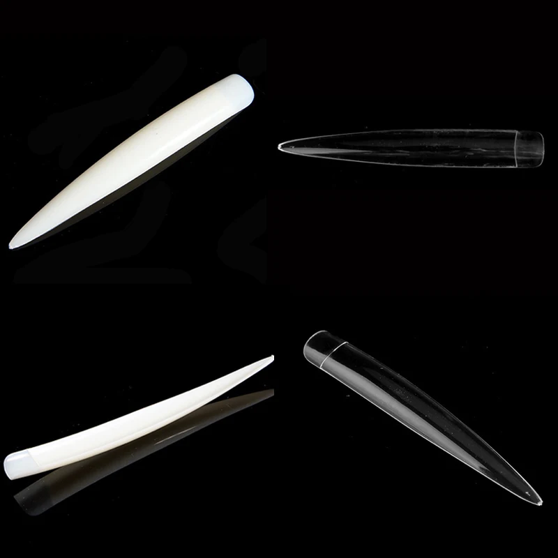 12Pcs Stilleto False Nail Tips Fashion Extra Long Nail Art Tip Clear Natural Half Cover Acrylic UV Gel Fake Nails Manicure Salon