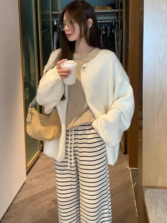 

Ladies' Loose Fit round Neck Sweater Jacket 2025 Spring Autumn Winter Fashionable Versatile Open Cardigan Top Korean Style