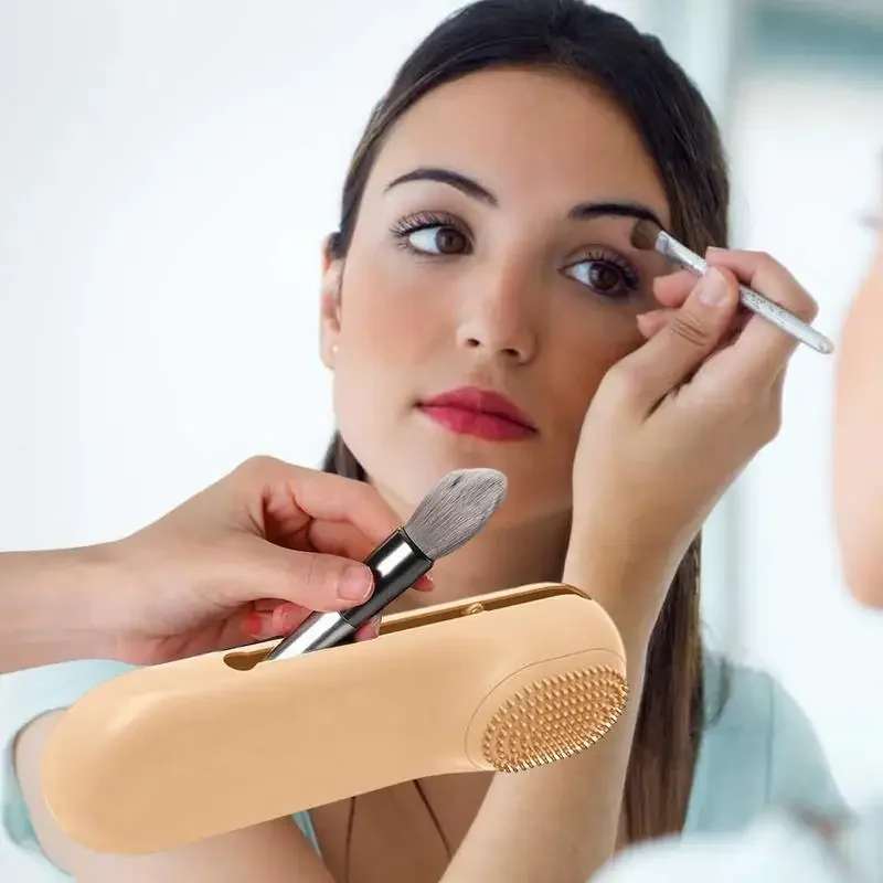 Suporte de pincel de maquiagem para viagem, bolsa de pincéis cosméticos de silicone, estojo de esponja de maquiagem portátil, à prova d'água, ferramentas de maquiagem para mulheres e meninas