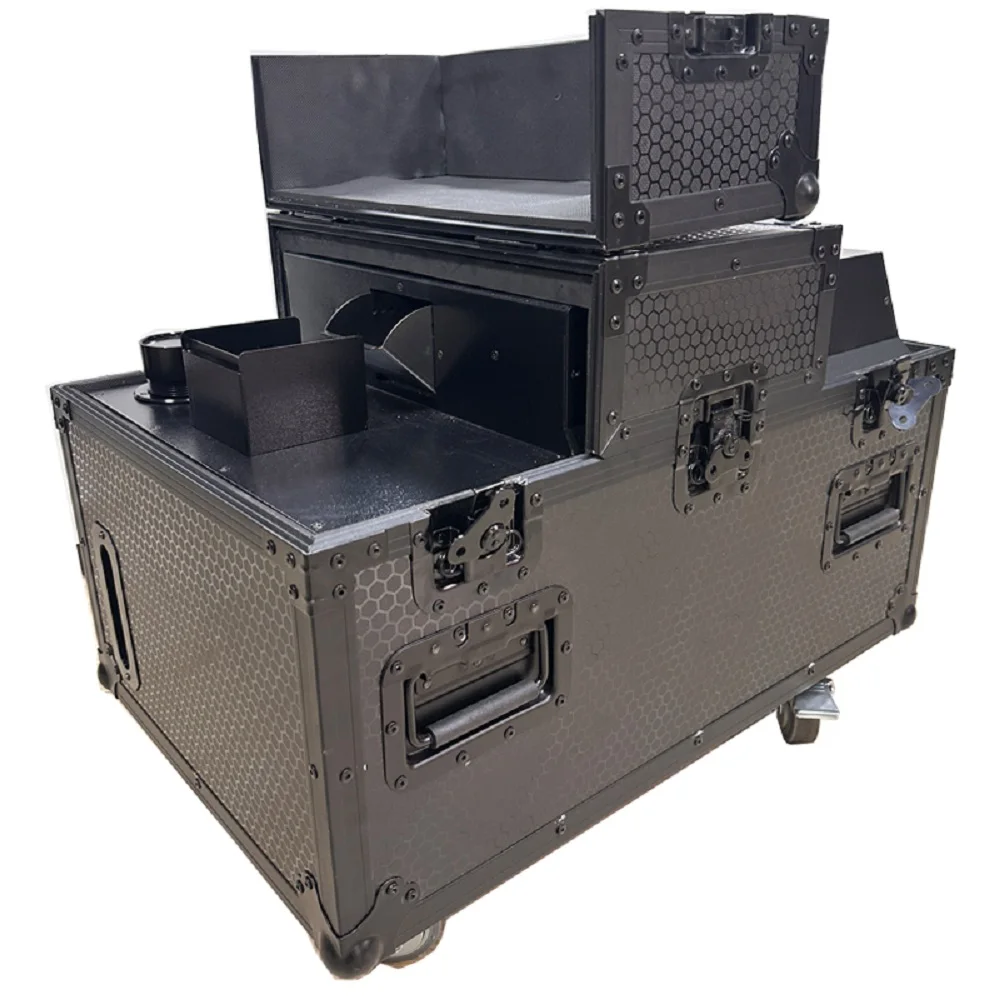 1500W Dual Output Haze Machine DMX512 Remote Control Adjustable Fan Angle Stage Hazer with Flight Case for DJ Wedding Party