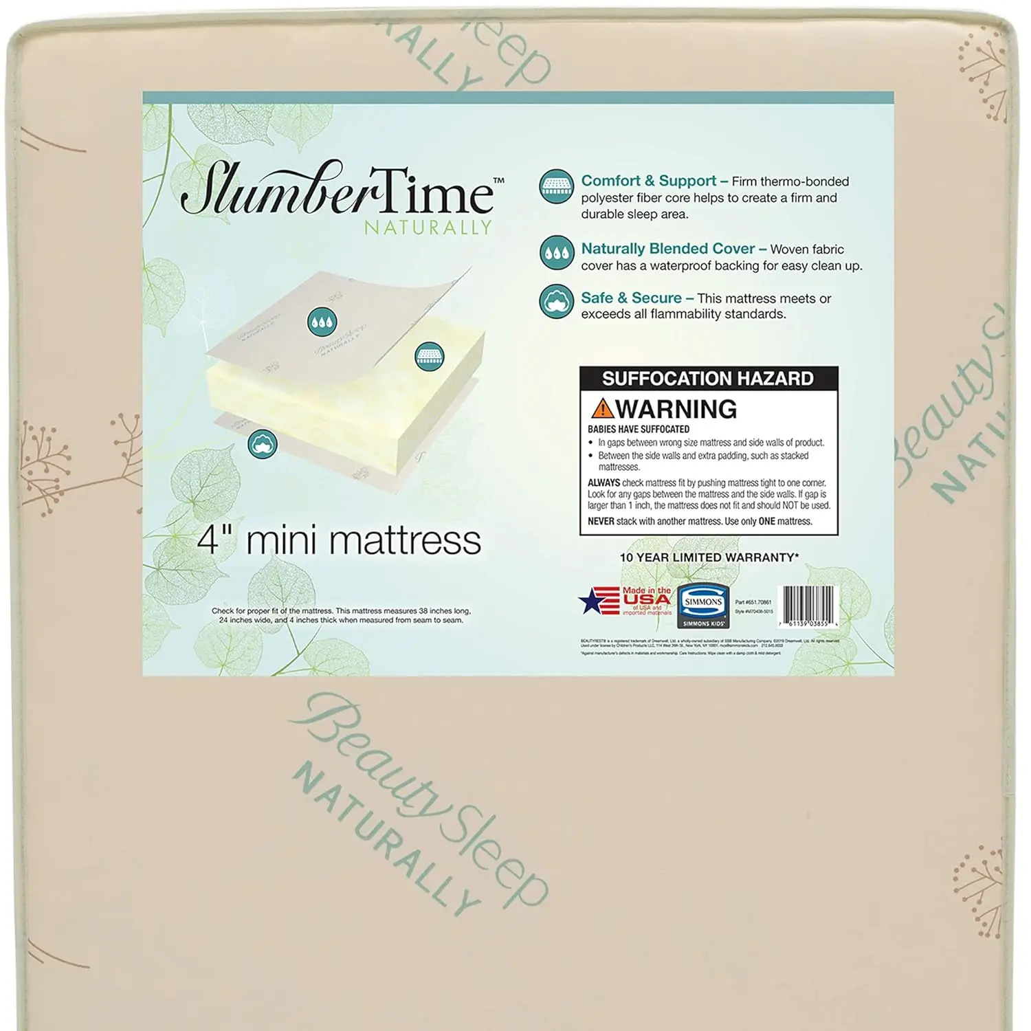 

Simmons Kids Slumbertime Naturally 4-дюймовый мини-матрас для кроватки