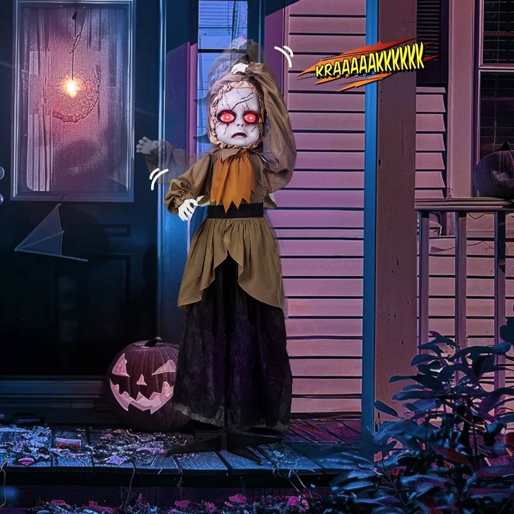 

5.3FT Halloween Decoration Animated Voice Control Girl Doll, Haunted House Prop