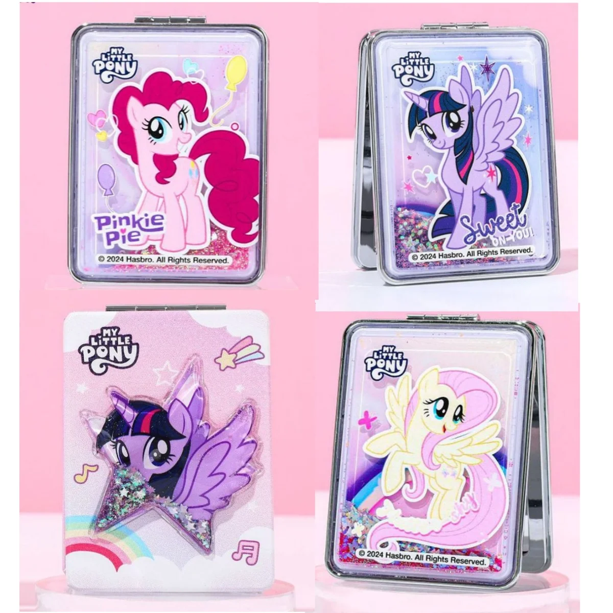 

Little Pony Anime Peripheral Cute Square Mirror PU Stickers Children Double-sided Mini Portable Mirror Ziyue Girls Birthday Gift