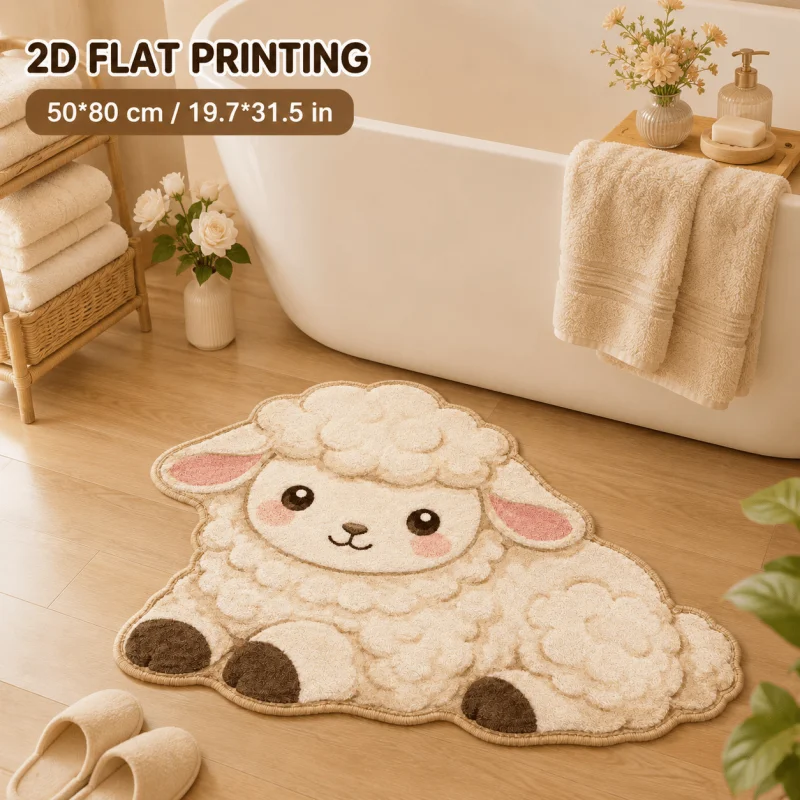 VIKAMA Cute Pink Piglet Rug Sleeping Pig with Bow Irregular Shaped Area Rug Non Slip Floor Mat for Bedroom Nursery Home Decor