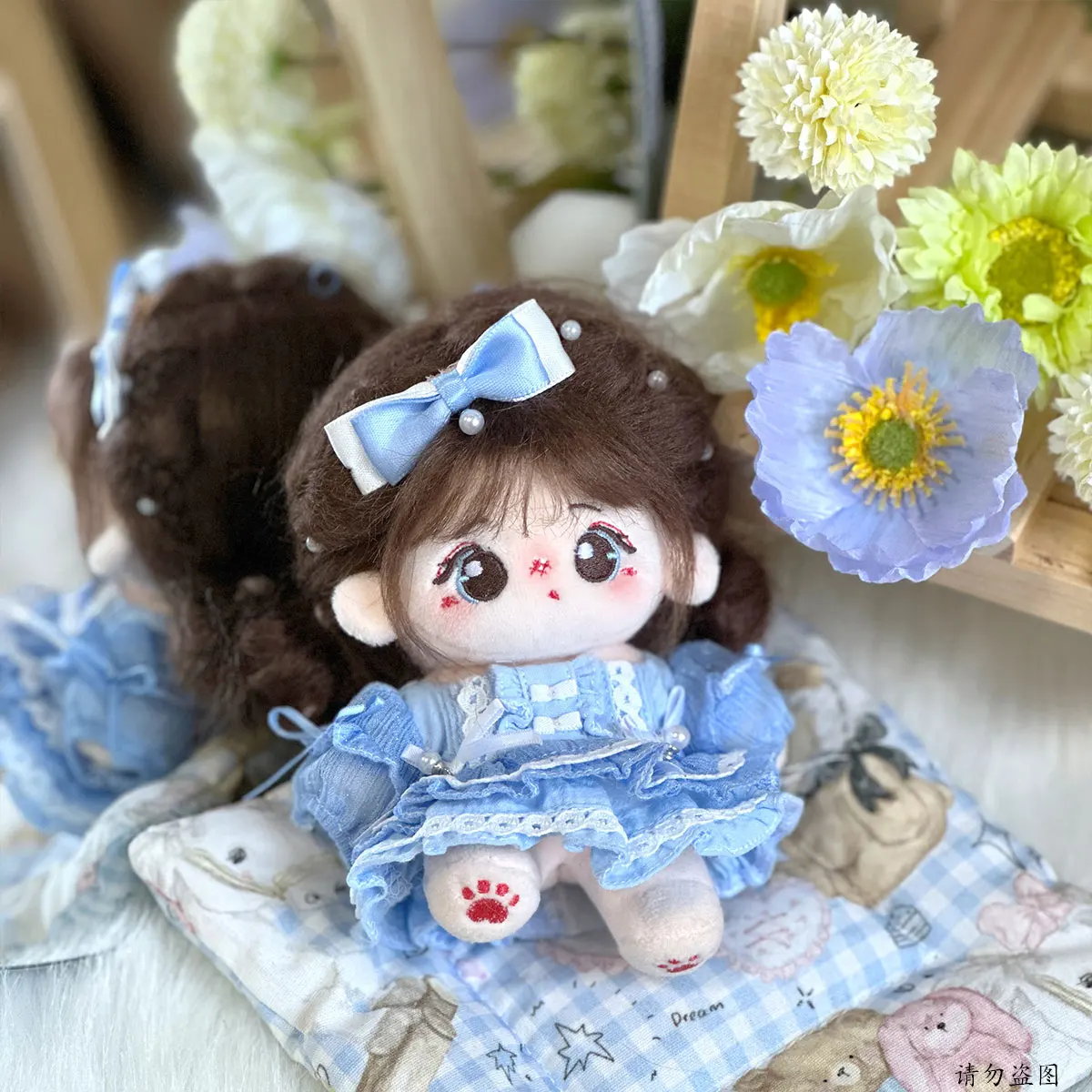 Épingle à cheveux perle de larmes bleues pour enfants, vêtements de beurre, princesse française, jupe douce, peluche en peluche, accessoires de jouet d'anime, 10cm, 20cm