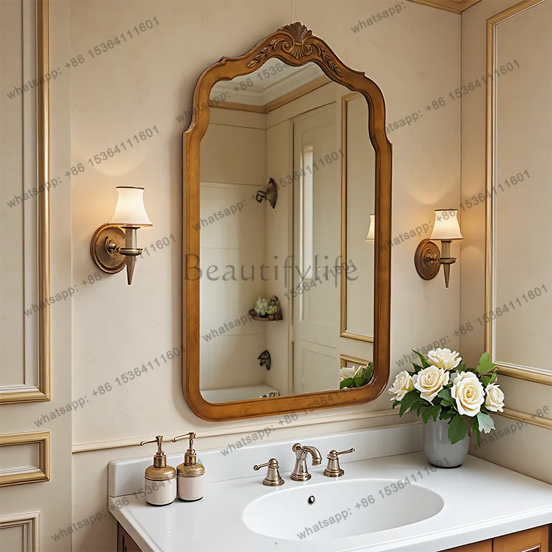 

French retro makeup mirror wall hanging medieval light luxury American bedroom desktop bathroom bathroom mirror
