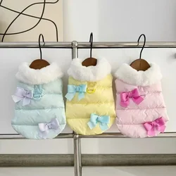 Fashion Christmas Pet Bow Dog Clothes Parkas Coat Dog Plush Winter Warm Vest Princess Teddy For Small Dog Puppy Clothing Gift
