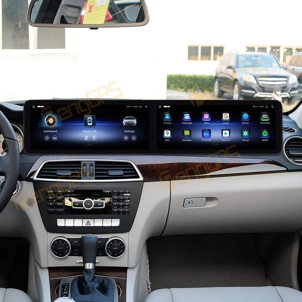 

12,3-дюймовый двухэкранный автомобильный радиоприемник на Android 13 с CarPlay для Mercedes-Benz C 2011-2014, сенсорный мультимедийный проигрыватель, головное устройство с DSP