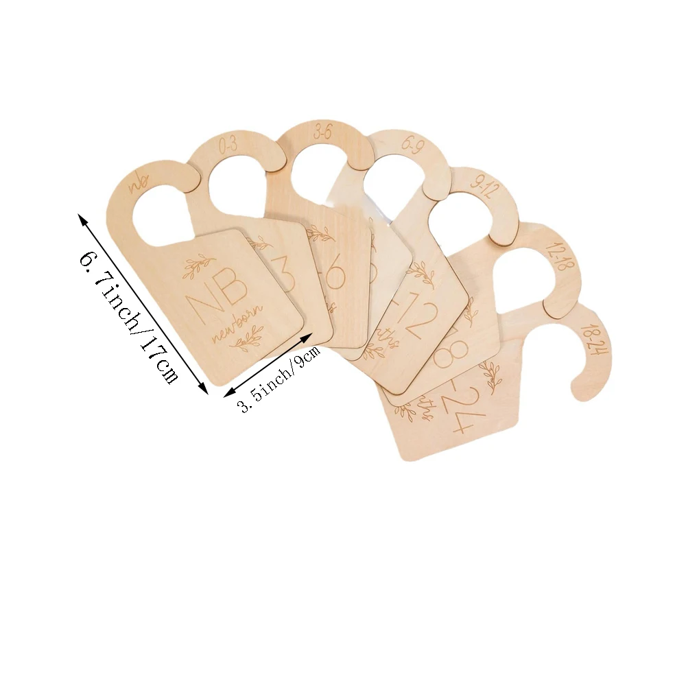 7pcs Baby Closet Dividers for Clothes Space Separation Wooden Double-Sided Clothes Size Interval Separation Hanger Hanging Board