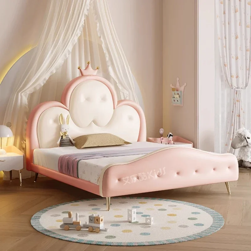 Tempat tidur anak perempuan cantik mewah, Set furnitur kamar tidur kayu polos elegan vila loteng untuk anak perempuan