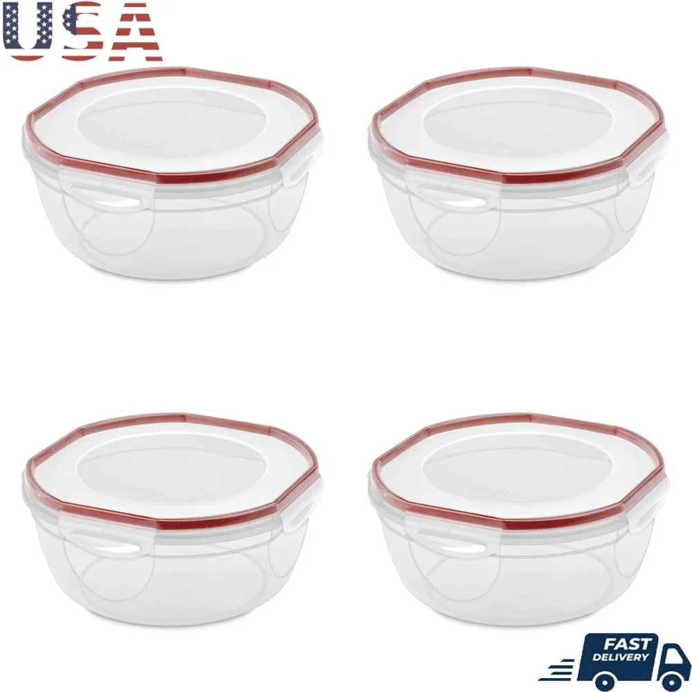 

Airtight Food Storage Container Set 4 Count Latching Clear Bowls Stackable Fresher Transporting Serving Freezer Microwave Safe