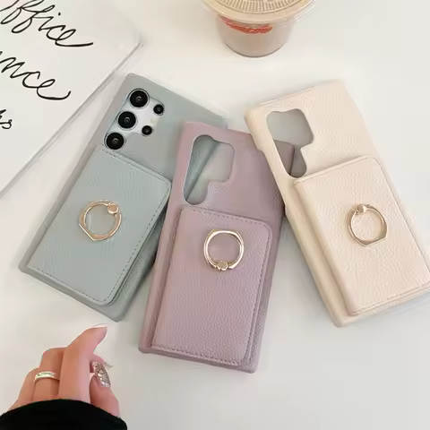 Ring Holder Stand Phone Case For Samsung S24 S23 S22 S21 S20 S20FE S21FE S22FE 2S3FE Note20 A52 53 55 A72 M54 Card Slot PU Cover