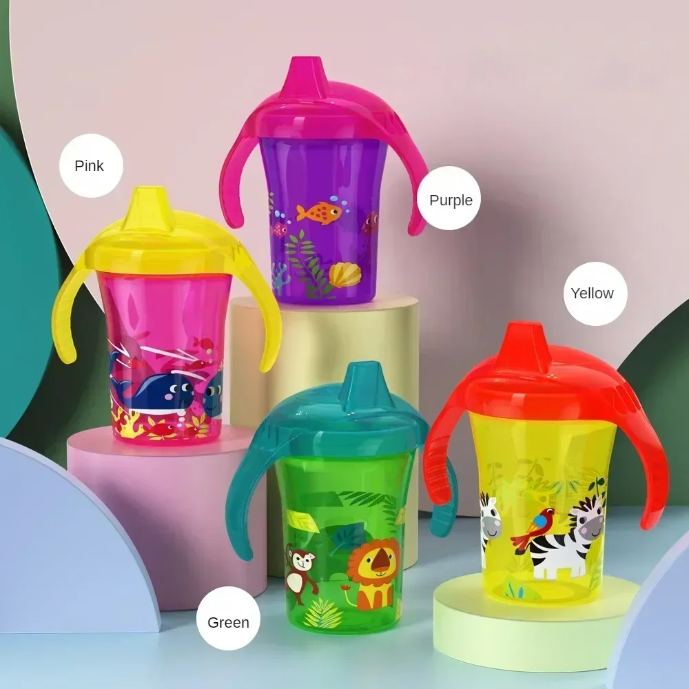 260ML Baby Learning Drinking Cup with Double Handle Flip Lid BPA Free Leakproof Infants Water Cups Bottle Duckbill Cup with Lid